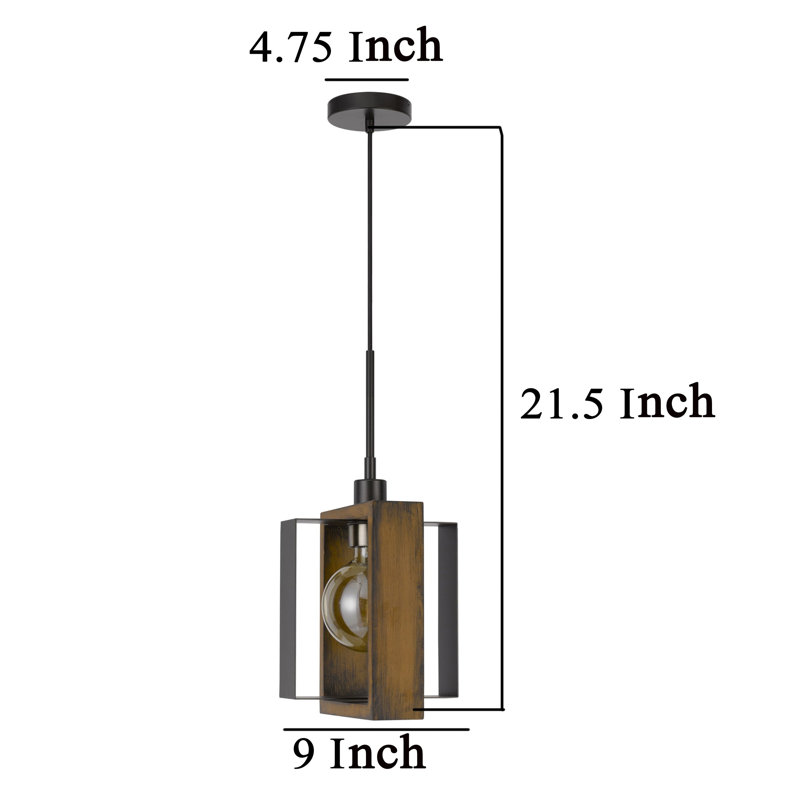 Mini-luminaire suspendu Gen 9 po avec ampoule, métal noir, bois de pin