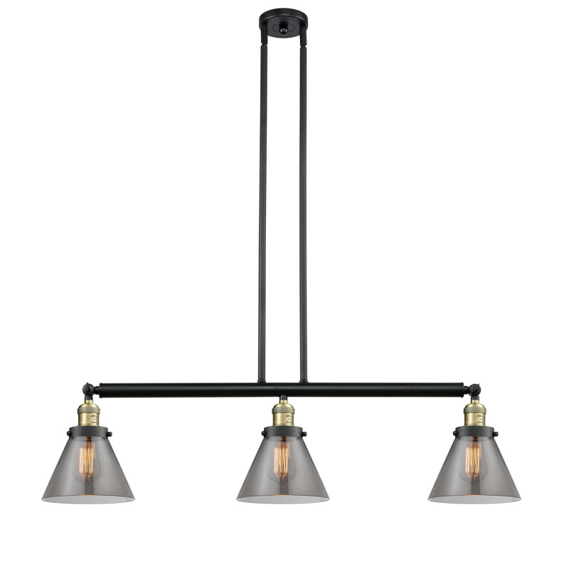 Morgan 3 - Light Kitchen Island Pendant, Black Antique Brass, Plated Smoke, 6 Watt Vinage LED Bulb