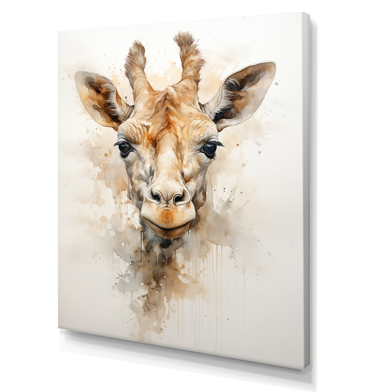 «Minimalisme», girafe beige sur toile, Toile tendue, H 44 po x l 34 po x P 1,5 po
