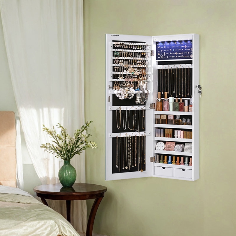Armoire à bijoux murale avec miroir Mohsin, Blanc