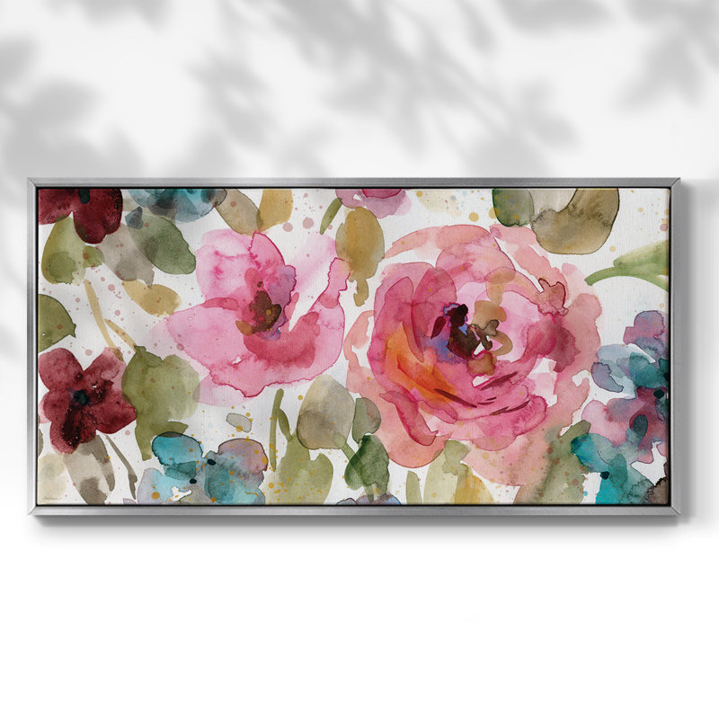 Garden Palette I - Toile tendue avec châssis encadré - Prêt à être accroché, H 21 po x l 41 po, Argent argent