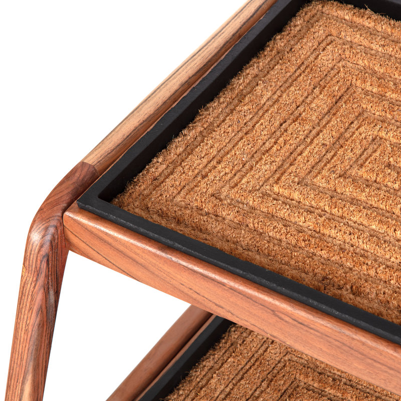 Premium Solid Wood Boot Tray Stand with Natural Coir Mat - Entryway & Mudroom Shoe Organizer, 22" W x 26.5" L, Natural