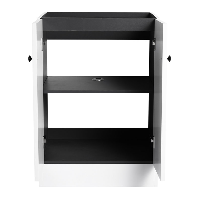 Étagère de salle de bain autoportante de 24 po avec lavabo en résine et portes réglables avec buffet contemporain, White