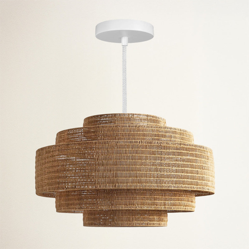 Starry Outdoor Rattan Pendant Light - Large Natural Resin Tiered 1-Light Handwoven Adjustable Outdoor Ceiling Light For Entryway, Covered Patio In Traditional, Coastal & Country Style