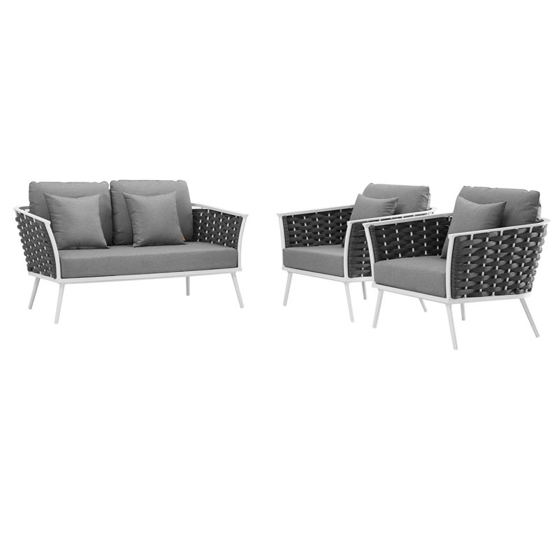 Stance 3 Piece Outdoor Patio Aluminum Sectional Sofa Set, Gray