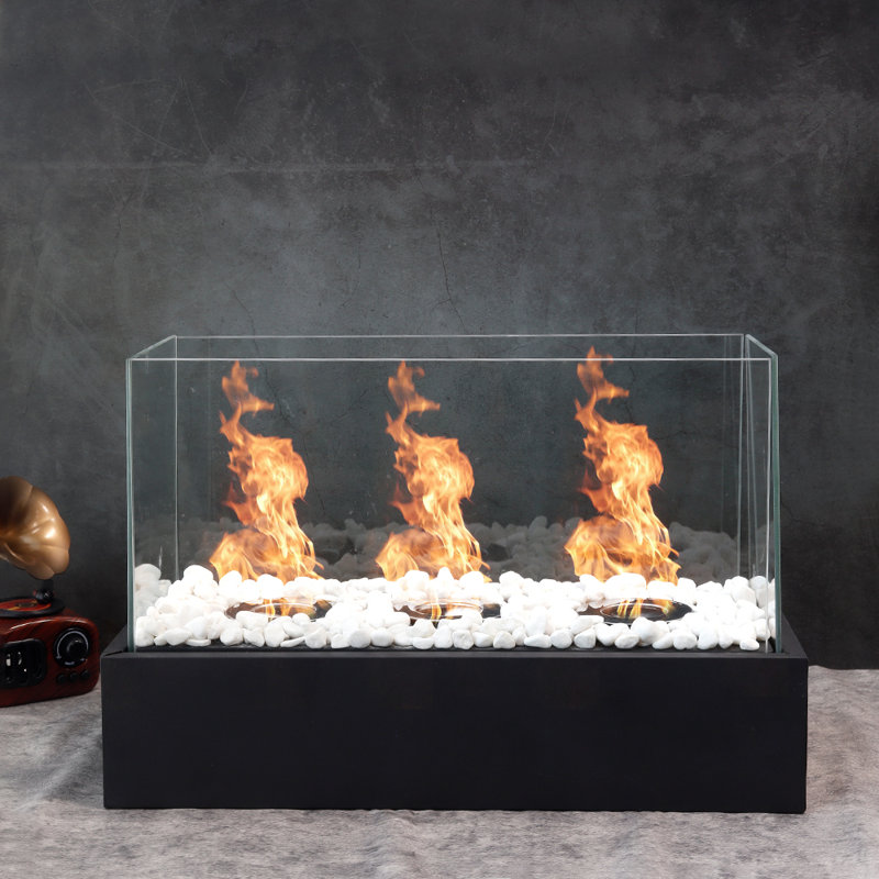 Black Stainless Steel and Glass Tabletop Fire Pit