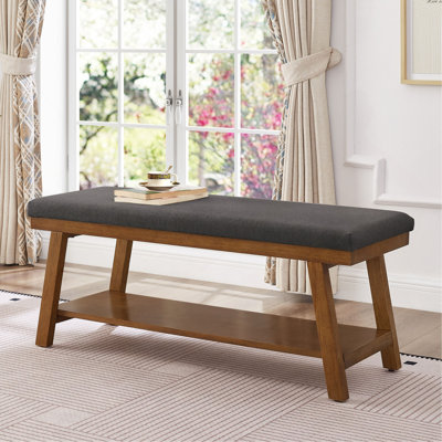 Banc rembourré en lin avec tablette de rangement - capacité de 350 lb, banc de bout de lit moderne avec siège rembourré pour chambre à coucher, vestibule ou salon