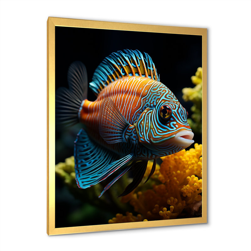 " Corals Butterflyfish Aquamarine Adventure ", 20" H x 12" W x 1" D, Gold Single Picture Framed