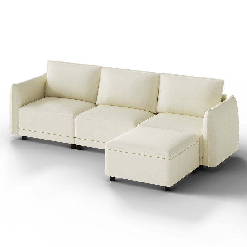 Canapé modulaire rembourré en similicuir avec rangement 108,6 po Begoa, Similicuir beige