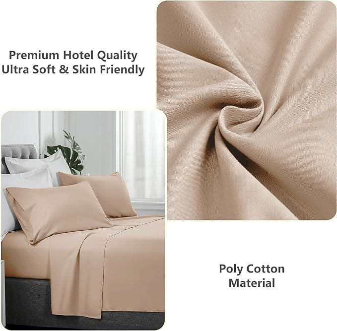 Ranarda Cotton Blend Percale Flat Sheet, Super King (6'), Beige