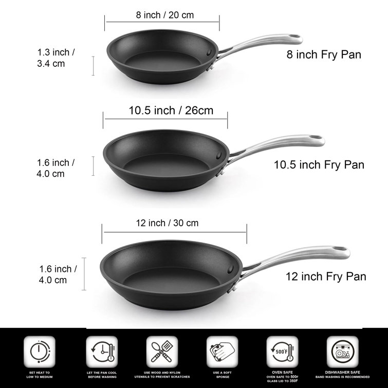 Cooks Standard Frying Omelet Pan Set, 3-Piece Classic Hard Anodized  Nonstick 8-Inch/10.5-Inch/12-Inch Saute Skillet Egg Pan, Black