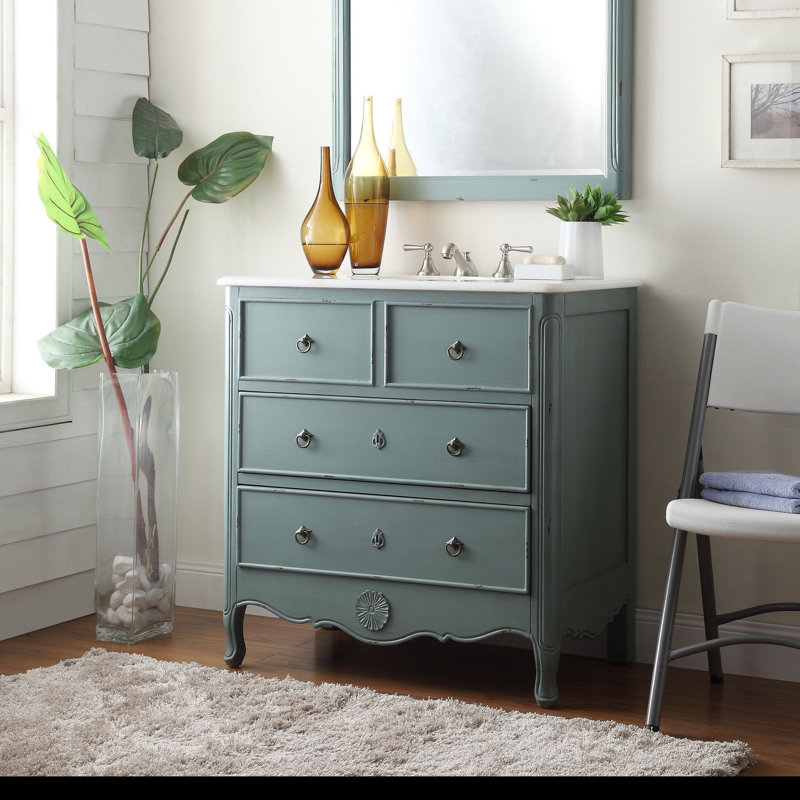 Medina 34'' Free Standing Single Bathroom Vanity Set, Distressed Vintage Blue