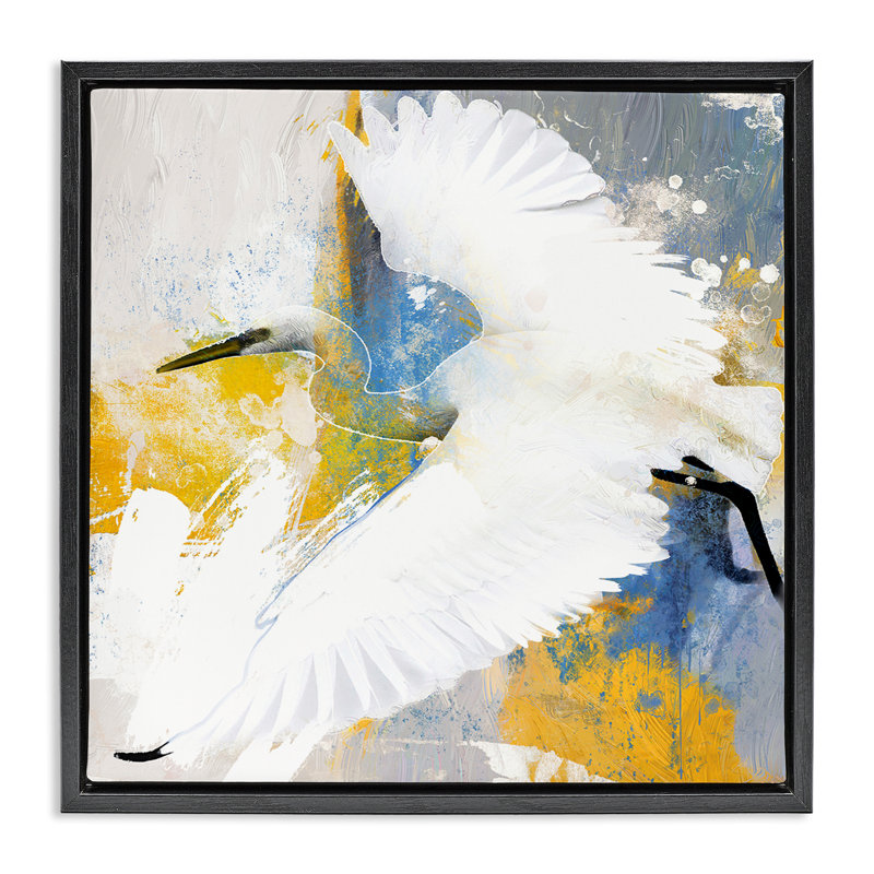  "Modern Egret in Flight", art mural encadré flottant par Porter Hastings, H 18 po x l 18 po, Cadre flottant noir de jais