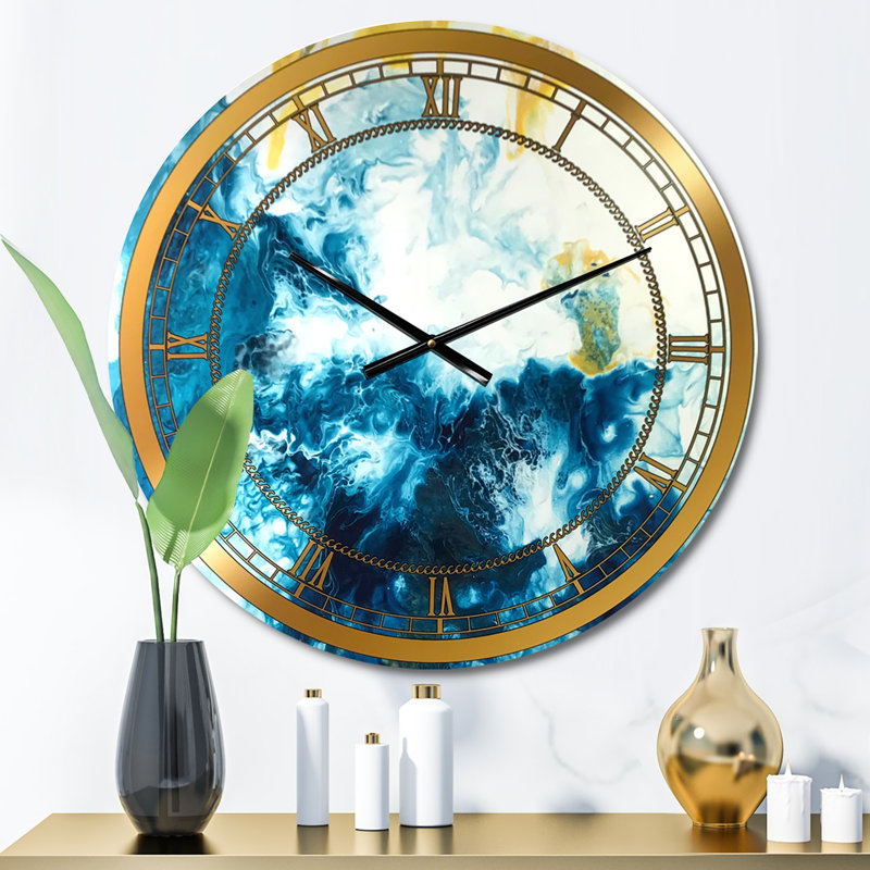 Horloge murale en marbre bleu et doré, Moyen