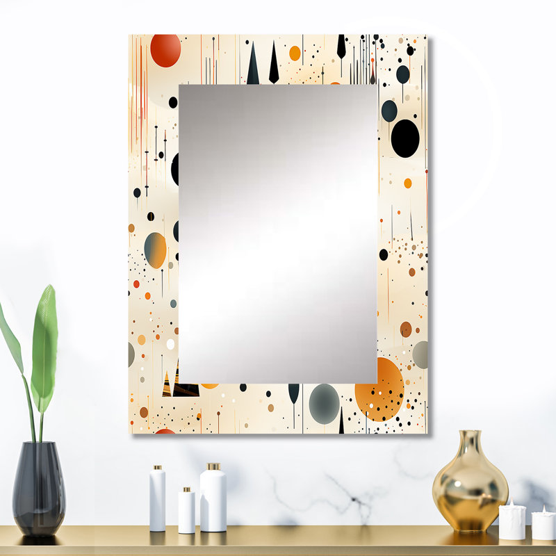 Catriona Grey And Yellow Poka Dot Retro Landscape - Polka dots  Wall Mirror, Graphic Print, Geometric Decorative Mirror, Printed Metal Art