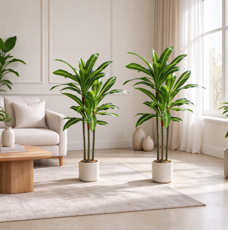Decorative Faux Dracaena Tree with Adjustable Trunks, Realistic Greenery for Indoor Styling,2 Pack