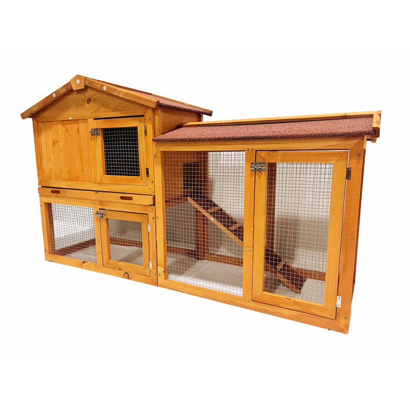 Lapin à deux niveaux: bois massif pur, confort et pour vos lapins bien-aimés, pratique et élégant - deux niveaux de plaisir, fabrication en bois assurant