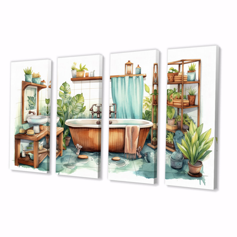 "Natural Bathroom Decor XX" sur toile, reproduction de 4 pièces