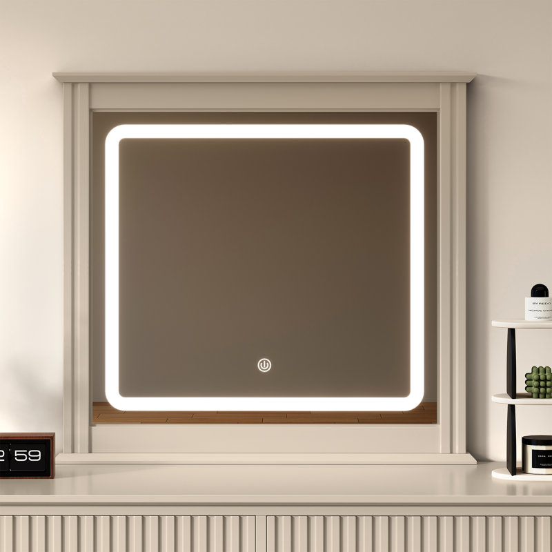 Miroir de salle de bain intelligent à DEL avec éclairage 3 couleurs, Beige