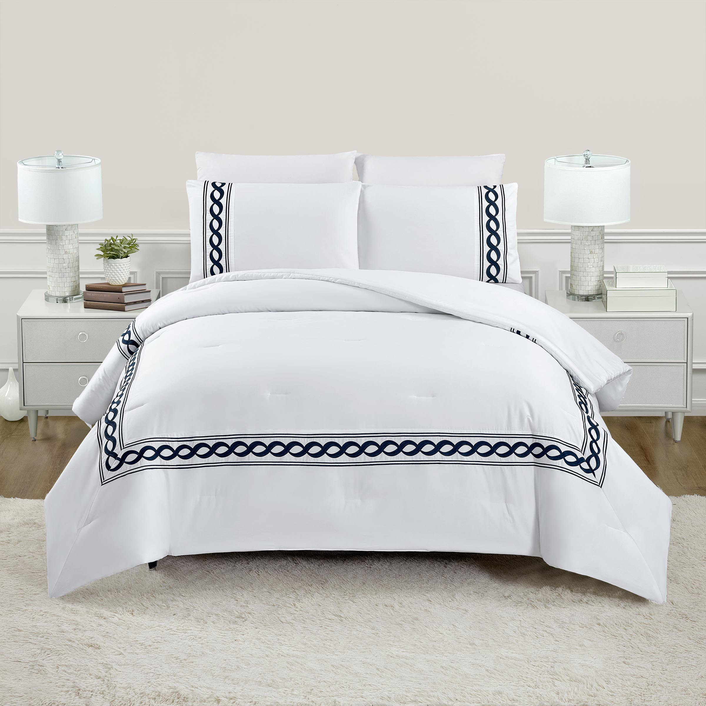 Dee Ocleppo Embroidered Cable Border 3-Piece Comforter Set - Wayfair Canada