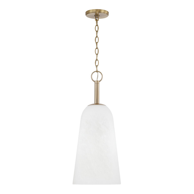 10" W x 24" H 1-Light Pendant in Matte Brass with Faux Alabaster Glass