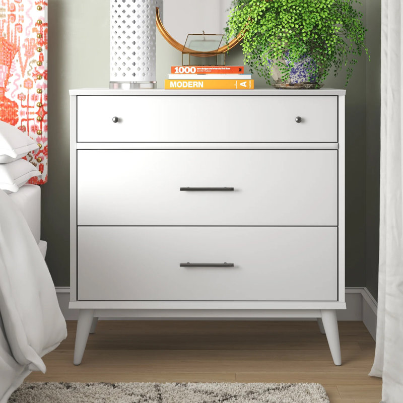 Ashlie 3 Drawer 36" W Wood Dresser, White