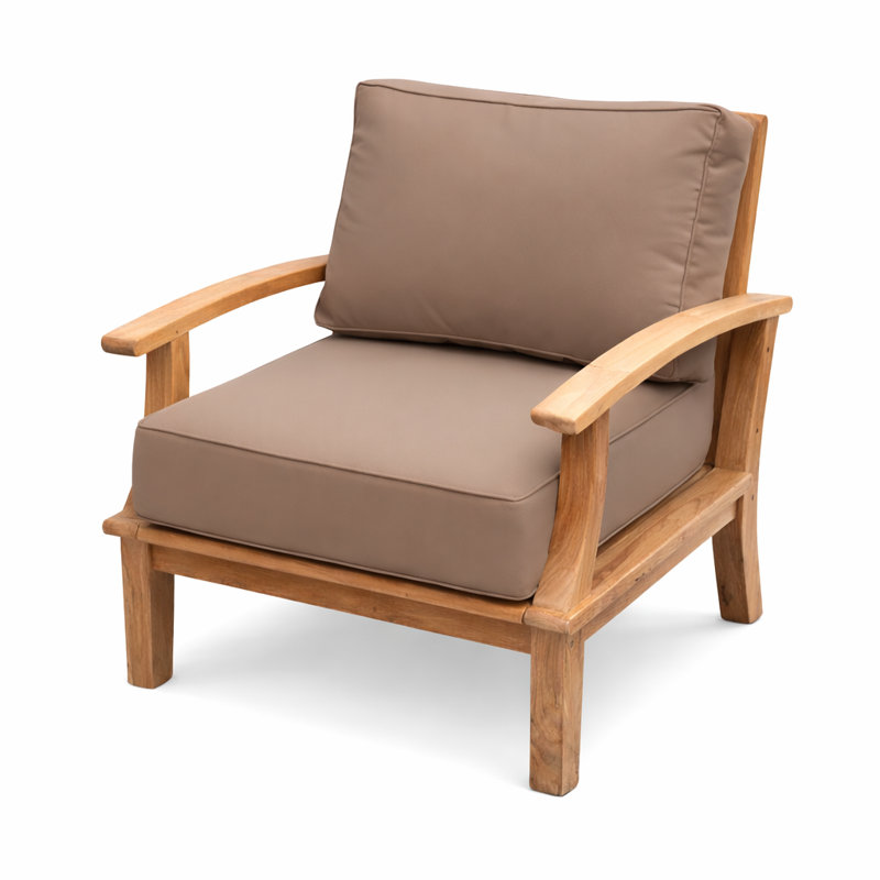 Chaise de patio en teck avec coussin Galvan, Tanné