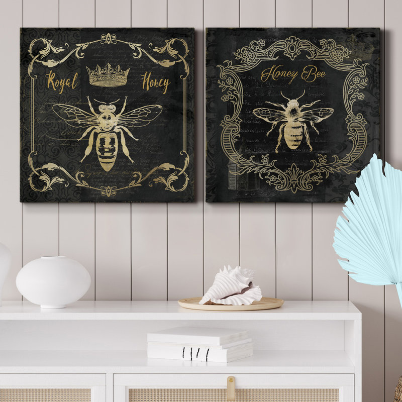 Royal Honey Bee I - ensemble de 2 reproductions d'art sur toile tendue, H 24 po x l 48 po x P 1 po