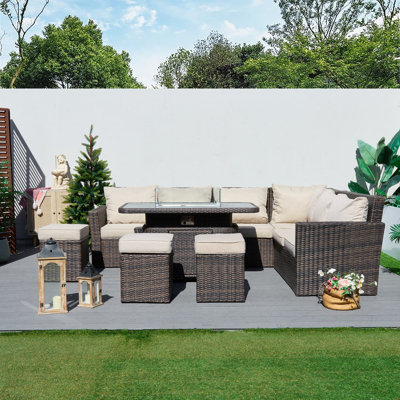 Ensemble de conversation modulaire en osier pour 8 personnes avec coussins 8 personnes