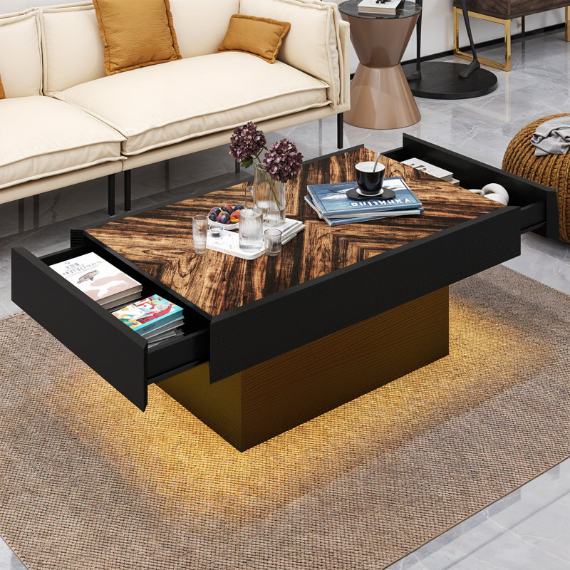 Table basse rectangulaire à DEL, télécommande pour application, tiroirs de rangement, H 15,70 po x L 39,30 po x l 21,60 po