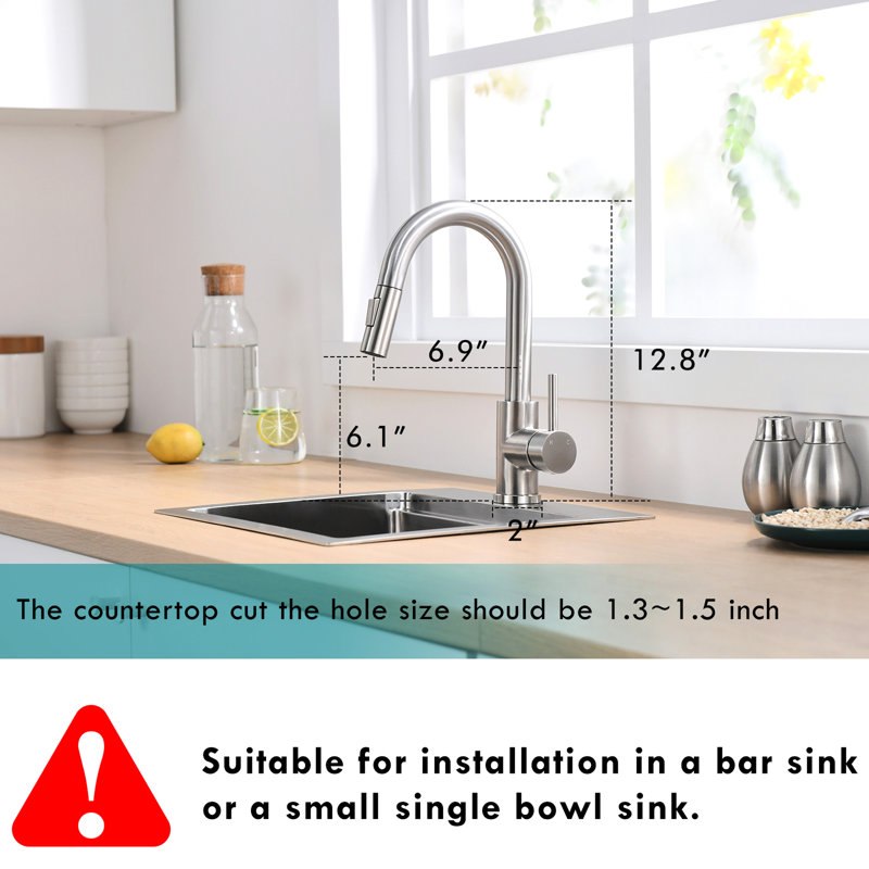 Robinet d'évier de cuisine contemporain, robinets de robinet de salle de bain en nickel brossé, robinet à poignée simple de style classique