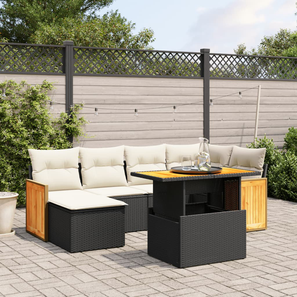 Vidaxl 7-Tlg. Garten-Sofagarnitur Mit Kissen Schwarz Polyrattan