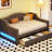 Twin Xl Upholstered Daybed With Gray Linen, Led Belt, 2 Drawers For And Off - Season Items, Structure In Gray, Drawers, Linen Slats Mattress Support Stability-924606822