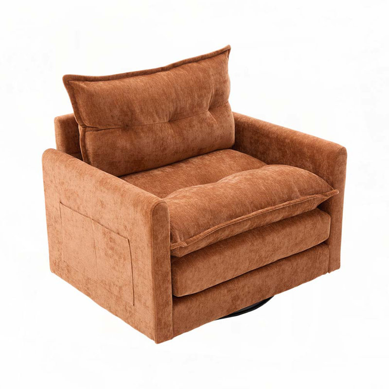 Mid Century Modern Swivel Barrel Chair, Brown