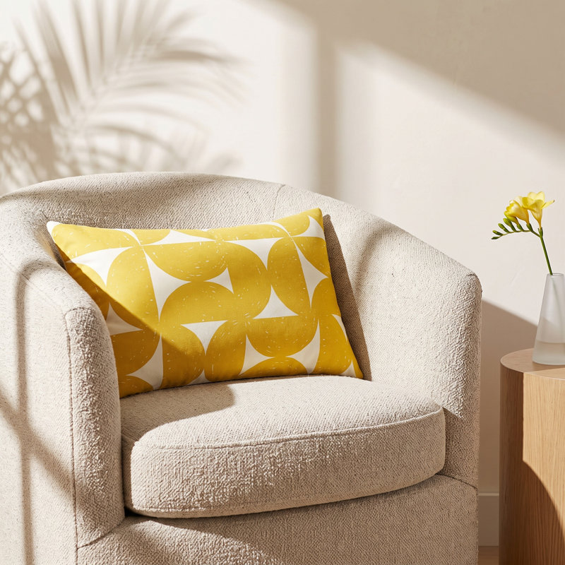 Frenk Geometric Cotton Reversible Throw Pillow, Mustard/Light Beige, Down