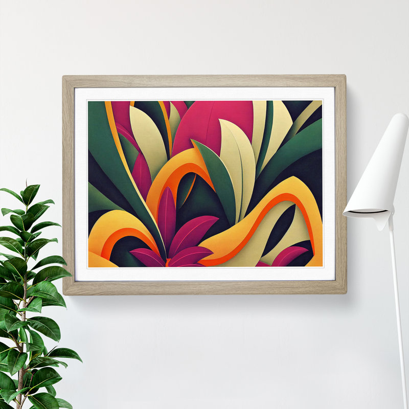 Flowers Deco Abstract - Framed Print, 25cm H x 34cm W x 2cm D, Oak Framed