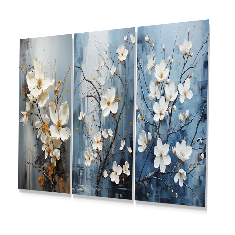 Ensemble de 3 décorations murales grises et bleues, H 28 po x l 36 po