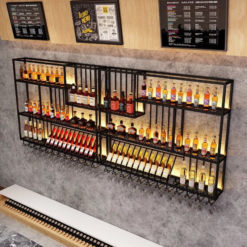 Creative multi-layer wall-mounted wine rack, 47.2" H x 118.1" W x 7.8" D