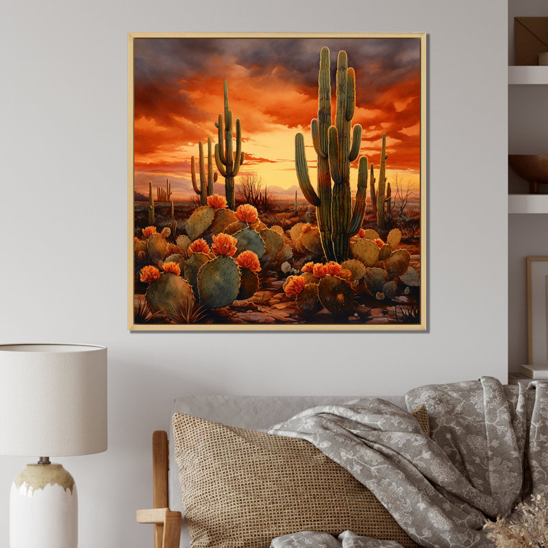 Impression sur toile cactus cuivré au Nevada, Cadre flottant érable, H 36 po x l 36 po x P 1,5 po