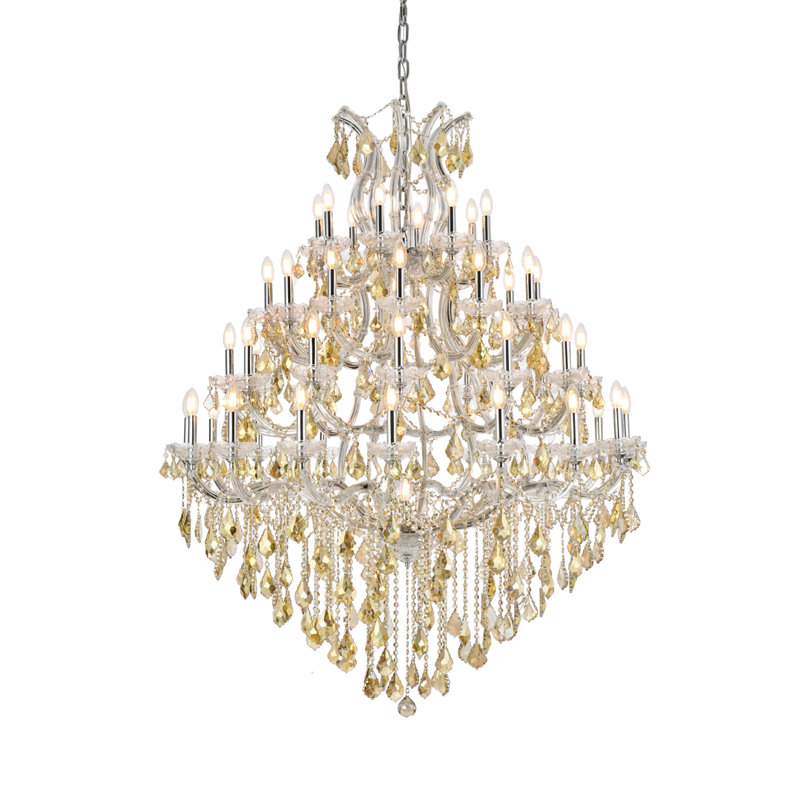 Yarmouth 49 - Light Glass Chandelier, Chrome / Golden Teak (Smoky) / Royal Cut, 62" H x 46" W x 46" D