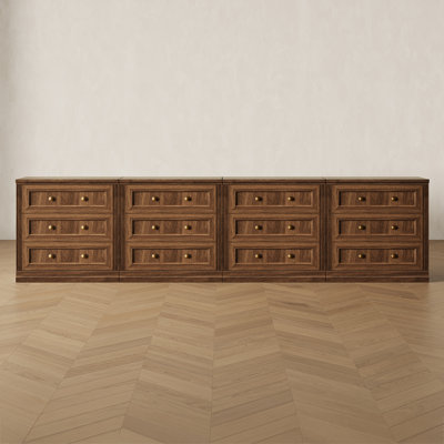 Monos Modern Modular Sideboard with 12 Drawers Low Cabinet, Walnut