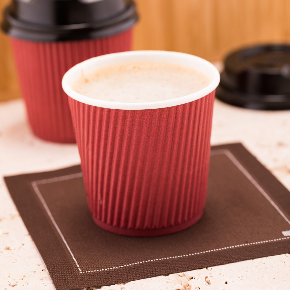 Restaurantware 4 Oz Crimson Paper Coffee Cup - Ripple Wall - 2 1/2