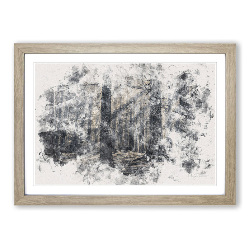 Pine Tree Forest - Picture Frame Painting Print, 45cm H x 63cm W x 2cm D, Oak Framed