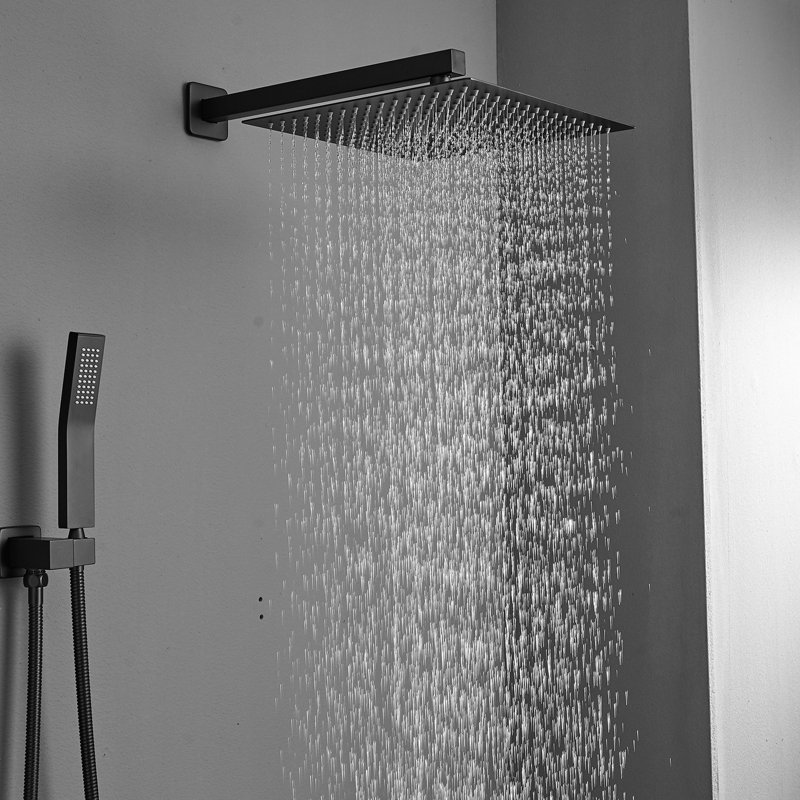 Contemporary Bathroom Rainfall - Wall Mounted Shower Head With Black, Cartridge Valve, Finish Faucet Rain In Solid Brass Valve Body, Glaze