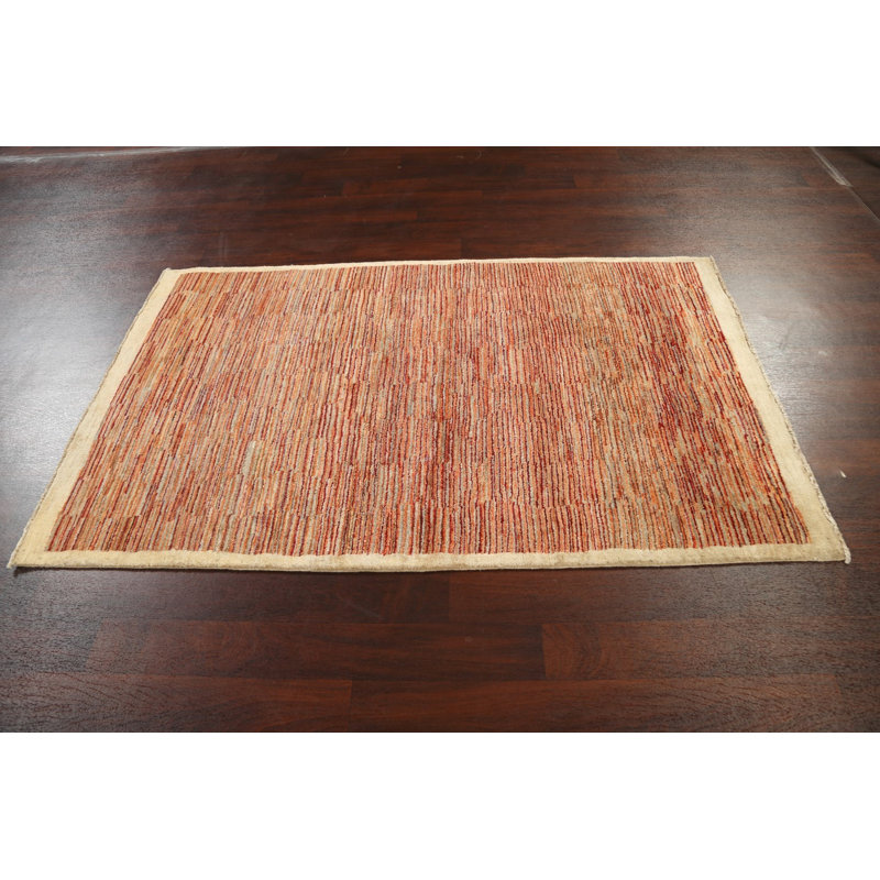Tapis unique en laine noué à la main beige et rouge nouvel âge 4 pi x 6 pi 8 po