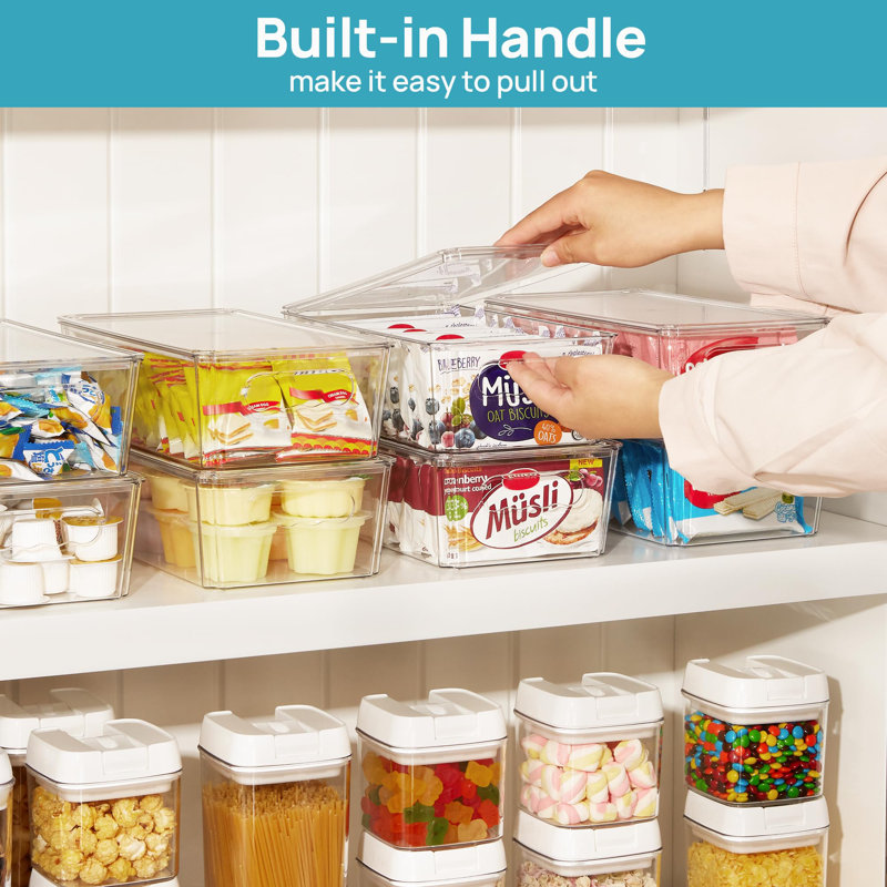 8-Pack Clear Plastic Organizer And Storage Boxes With Lids, Stackable, And Handles