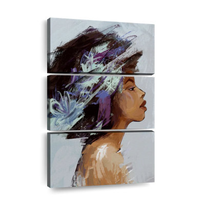 Ensemble de 3 pièces de portrait féminin sur toile par Amara