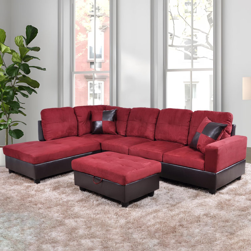 Canapé modulaire en flanelle 3 pièces, Orienté à gauche (vu de face), Rouge