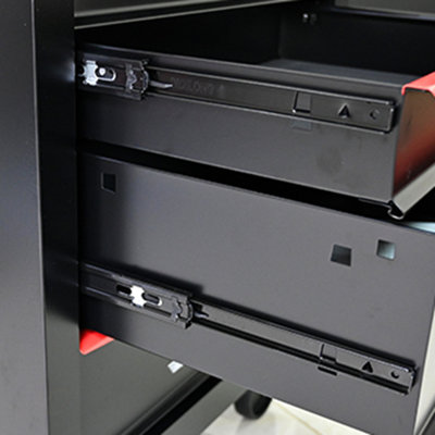 Coffre à outils roulant en métal à 4 tiroirs, armoire à outils à 4 tiroirs de 20 po avec glissières à roulement à billes, coffre à outils en acier noir et rouge, buffet