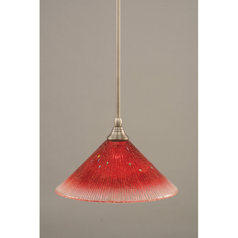 Mini-luminaire suspendu avec tige et verre cristal framboise 12 po, Nickel brossé